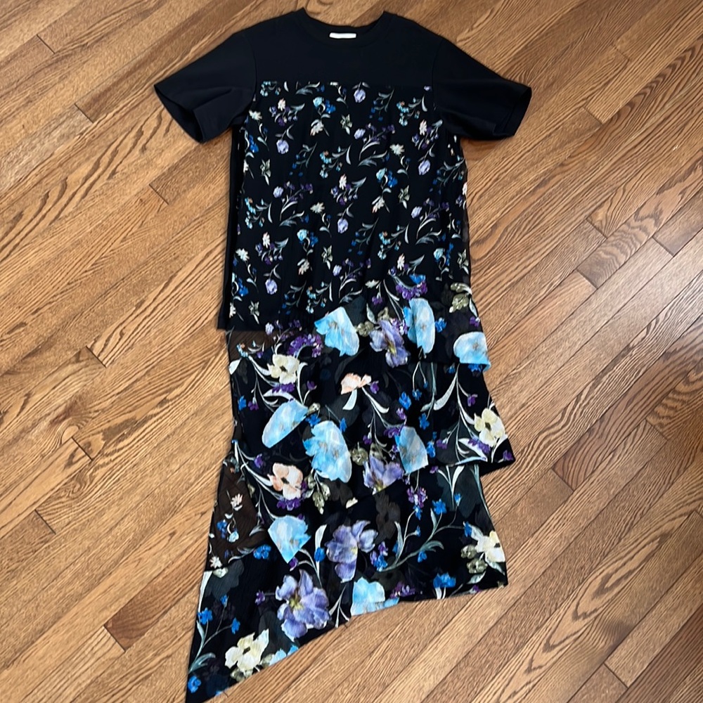 3.1 Phillip Lim Black and Blue Floral Short Sleeve Top